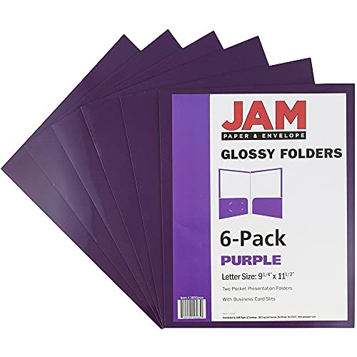 JAM PAPER Laminated Two Pocket Glossy School Folders - Letter Size - High Gloss Purple - 6/Pack - color: Purple, size: Pack of 6 Folders