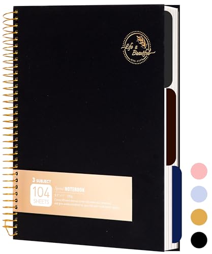 8.5 x 11 Large Spiral Notebook 3 Subject Spiral Notebook Hardcover Spiral Notebook for note taking 120 Sheets College Ruled Journal for School Office Supplies Writing Journal,Black - color: 2.black