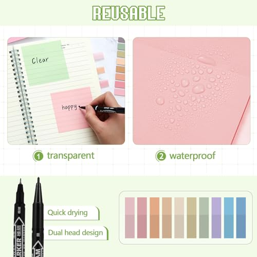 Jutom 39 Pcs Aesthetic Book Annotation Kit Highlighter with Case Bag Gel Pen Transparent Sticky Note Taking Bible Supplies(Green,Kawaii Style) - color: Green, style: Kawaii Style
