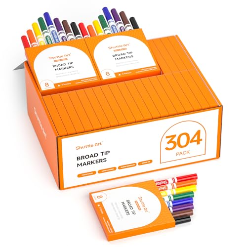 Shuttle Art 304 Pack Washable Markers, 8 Colors Broad Line Markers, Separate Pack of 38, Conical Tip Marker Bulk with a Box, Home Classroom School Supplies for Toddlers Kids Adults Students Teachers - color: Assorted