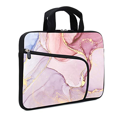 Laptop Sleeves 14 15 15.4 15.6 Chromebook Case Notebook Sleeve PC Messenger Bag Tablet Case Neoprene Handle Sleeve for Men Women, Two Pockets (Pink Marble) - color: Pink Marble