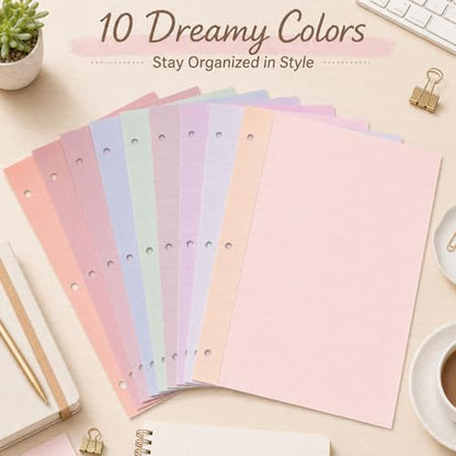 gisgfim 100 Sheets 3 Hole Punched Lined Refill Paper 8 x 10.5 Inch Loose Leaf Paper 3-Ring Binders College Ruled Notebooks Planner Inserts Thicken for Writing School Office Home Supplies(Dreamy) - color: Dreamy