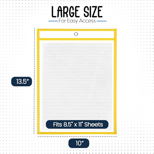Essex Wares - 6 Pack, Yellow, Dry Erase Pocket Document Protectors, 10" Wide x 13.5" Tall - Dry Erase Clear Plastic Sleeves - Reusable & Easy Erase Plastic Invoice Holders, Water-Resistant & Durable - color: Yellow
