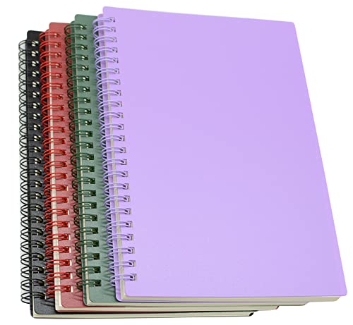 Yansanido Spiral Notebook, 4 Pcs A5 Thick Plastic Hardcover 7mm College Ruled 4 Color 80 Sheets -160 Pages Journals for Study, Work, Travel and Notes (A5, 4 Pcs Dark Color 2) - color: 4 Pcs Dark Color 2, size: A5
