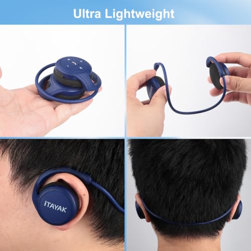 itayak Behind The Head Headphones, Wrap Around Head Small Bluetooth Headphones Lightweight Foldable Wireless Sports Sweatproof Headset with Microphone & Carrying Case - color: Blue