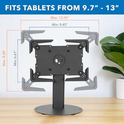 Mount-It! Universal Tablet Stand with Tilt, Anti-Theft Retail iPad POS Kiosk Stand, Fits 9.7"–13.1" Tablets, 90° Rotation & 180° Tilt, 20 lb Capacity, Steel Countertop Mount, Black - color: Black