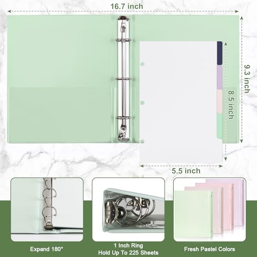 4 Pack Mini 3 Ring Binder 5.5 x 8.5 with 5 Dividers Tabs Cute Binders Organizer Junior Size Binder 1" Round Rings Holds Up to 225 Sheets for School Office A5 Size Paper (Beige&Green&Purple&Pink)