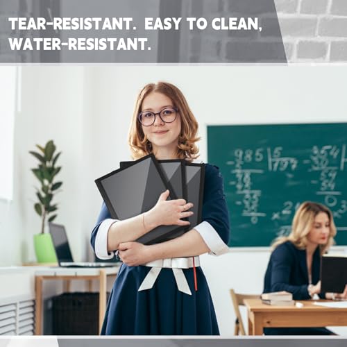Teling 24pcs Heavy Duty Plastic Folders with Front Clear Pocket, 3 Prongs and 2 Pockets, Fit Letter-Size Paper Folders with Card Slot, for School Office Supplies Back to School Gifts (Black) - color: Black