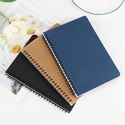 EUSOAR Students Ruled Spiral Notebook, A5 3 packs 5.5"X8.3" 120 Pages Lined Travel Writing Notebooks Journal, Memo Notepad Sketchbook, Students Office Business Diary Ruled Book Journal-3Colors - color: Black, Royal Blue, Kraft, size: 3 Packs