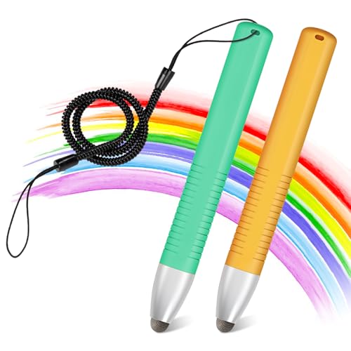 2pcs Kid-Friendly Stylus Pens for Touch Screens, Tablet Stylus Pen with Spring Cord Universal Touch Screen Capacitive Crayon Stylus Green Orange - color: Green Orange