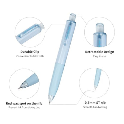 Retractable Gel Pens, Black Ink Gel Pens Fine Point 0.5mm, Pocket Pen, Fast Dry, Gel Ink Pens, Short Pens for Journaling Fine Tip Pens(Pack of 6pcs)