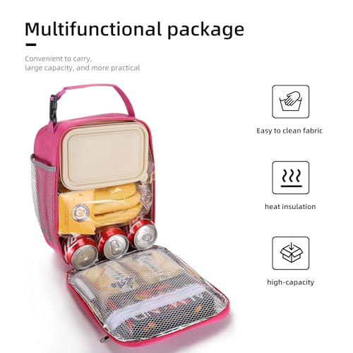 Lovoeo Lunch box Lunch bag for men women Insulated Lunchbox Lunch bags for Work Picnic Travel(Rose red) - color: Rose Red