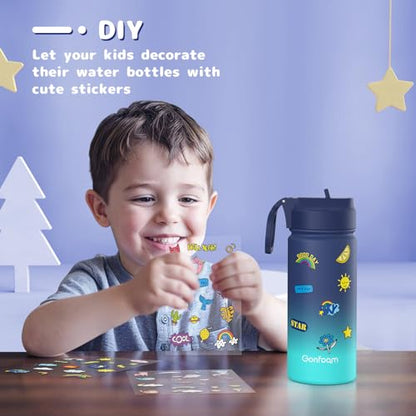Gonfoam 16oz Kids Stainless Steel Insulated Water Bottle, 2 Pack | DIY Stickers, BPA-free, Leak-proof, Sturdy, Keeps Cold 24h, Easy to Carry, Easy to Clean, Back to School, Gifts - color: Blue+Green, size: 16 Ounces