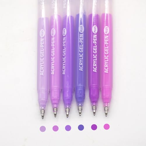 Acrylic Gel Pens for Coloring Books, Quick Dry 6 Pcs 1.0mm Fine Point Gel Marker Pen for Drawing, Journaling Art, Purple - color: Purple
