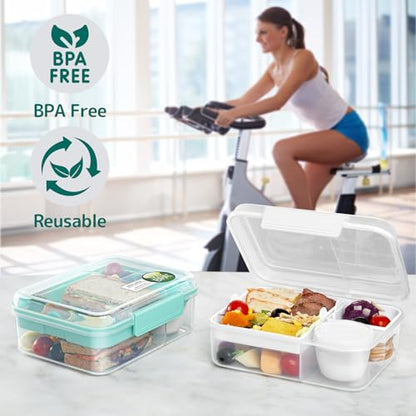 Meal Prep Containers Reusable, Snackle Box Container Bento Box Adult, Bento Lunch Box with 2 Removable Trays, and Salad Dressing Container, 55.75 oz/1.65L Size (white/55.75 oz) - color: white/55.75 oz