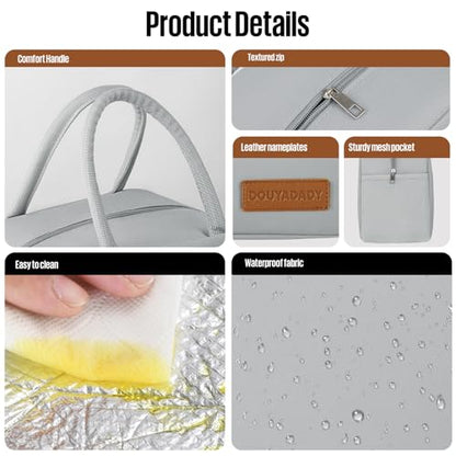 douyadady Lunch Bag&Box Women/Men Insulated&Reusable | Spacious Lightweight Waterproof Sturdy Durable Great Value For Office Work School Picnic Travel - color: Gray