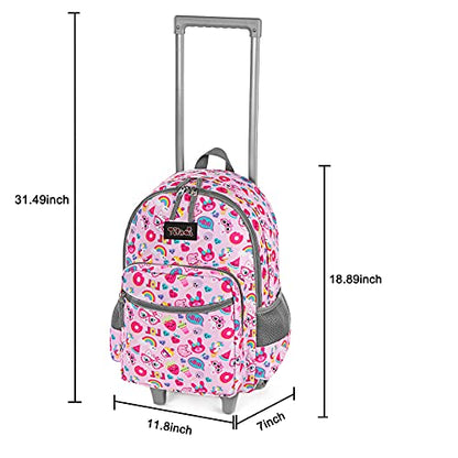 Tilami Rolling Backpack 18 inch Double Handle with Lunch Bag Wheeled Kids Backpack for Girls and Boys, Pink Cat - color: Pink Cat