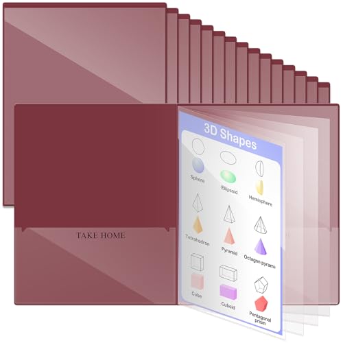 Henoyso 24 Pcs School and Home 2 Pocket Folders with 4 Clear Inner Pockets Plastic Heavy Duty Homework Folders Parent Teacher Communication for Student Home Office Classroom,11 x 9 Inch (Dark Red) - color: Dark Red