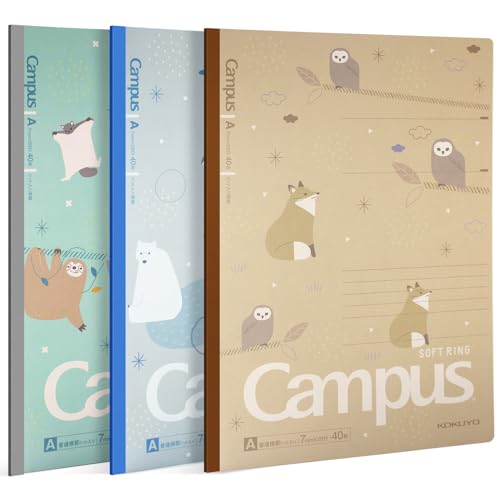KOKUYO Composition Notebooks, 3 Pack Campus B5 Comp Book with Dotted College Ruled, 40 Sheets, School Lined Notebook in Mofu Animal, Cute Journal for Women Girls Work Study Note Taking - color: Mofu