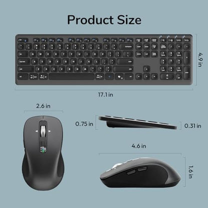 Wireless Keyboard Mouse Combo, Scissor-Switch Keys, 2-in-1 USB Receiver and Two Bluetooth, Multi Device Silent Design for Computer, Laptop, MacBook and iPad (Graphite) - color: Graphite