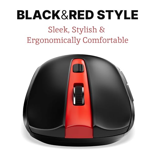 Silent Mouse Wireless - 노트북, 크롬북 및 PC용 조용한 무선 USB 마우스 - color: 블랙 및 레드