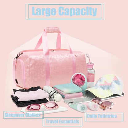 Jumpopack Dance Bag for Girls Duffle Bags Girls Overnight Bag Sleepover Gym Gymnastics Bags with Shoe Compartment and Wet Pocket,Leopard Shape - color: Leopard Pink