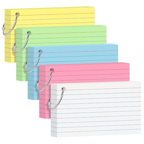 250 Count Colored Index Cards 3x5 Inch Flash Cards with Ring for School | 180gsm Heavyweight Note Cards, Portable Note Taking for Students, College School Supplies - color: Multicolor-5, size: 3x5
