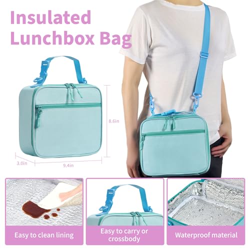 Bento Box for Kids with Thermo Food Container (9oz), 4-Compartment Lunch Box, Adjustable Divider, Leakproof Bento Lunch Box, Includes Utensils & Carry Bag for School, Office(Light Blue) - color: Light Blue