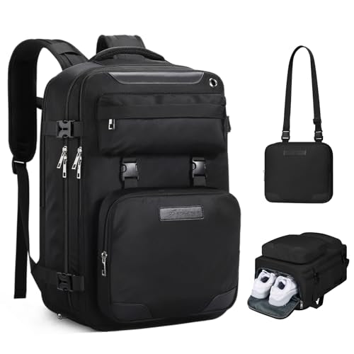 Maelstrom Travel Backpack for Men Women, 17.3" Laptop with Shoe Compartment | Detachable Crossbody Bag, Lightweight, Airline Approved, Waterproof, Anti-theft Pocket, Luggage Belt,for Work/Business/School - color: Black, size: C.17.3 inch-Standard