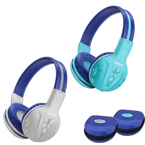 SIMOLIO 2 Pack Wireless Kids Headphones with Share Port & Mic, 75/85/94dB Volume Limit for Toddler Teens, Bluetooth 6.0, Foldable Over-Ear Headphones with Travel Case for iPad Tablet School Airplane - color: Mint & Grey