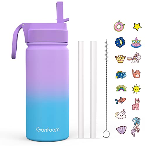 Gonfoam 16oz Kids Stainless Steel Insulated Water Bottle | DIY Stickers, BPA-free, Leak-proof, Sturdy, Keeps Cold 24h, Easy to Carry, Easy to Clean, Back to School, Gifts - color: Purple and Blue, size: 16 Ounces