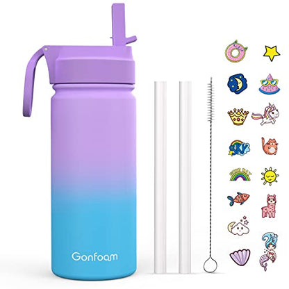 Gonfoam 16oz Kids Stainless Steel Insulated Water Bottle | DIY Stickers, BPA-free, Leak-proof, Sturdy, Keeps Cold 24h, Easy to Carry, Easy to Clean, Back to School, Gifts - color: Purple and Blue, size: 16 Ounces