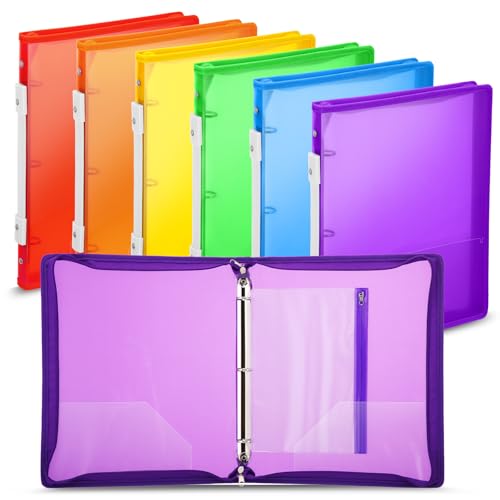 Fulmoon 6 Pack 1 Inch Zipper Binder, 3 Ring Binder with 2 Interior Pockets, Plastic Pencil Pouch, Expanding File Zippered Holds 8.5''x11'' for Projects, Assignments, Memos, School Work (Colorful) - color: Colorful