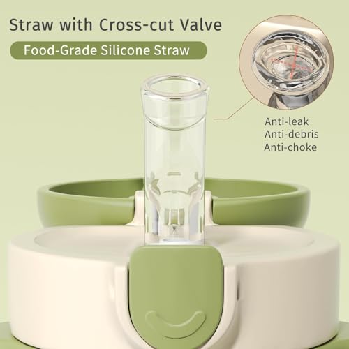 Evorie Tritan Spill Proof Straw Sippy Cups for Toddlers 1–3 Years, 10 Oz | BPA & BPS-Free, Toddler water bottle, Easy grip handles, Dishwasher safe, Durable Tritan, Easy to clean, Green Dino - color: Green Dino