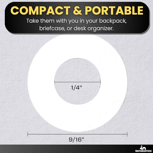 1InTheOffice Hole Punch Reinforcement Stickers, Paper Hole Reinforcement Stickers, Hole Reinforcers for Ring Binders - Sheet Hole, 20 Labels Per Sheet, White, 1/4" Diameter, 400/Pack
