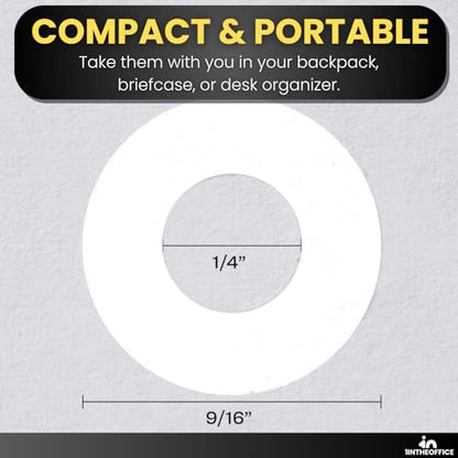 1InTheOffice Hole Punch Reinforcement Stickers, Paper Hole Reinforcement Stickers, Hole Reinforcers for Ring Binders - Sheet Hole, 20 Labels Per Sheet, White, 1/4" Diameter, 400/Pack