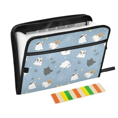 Cute Ghost Kitten Cat Halloween File Folders,Plastic Folders with 13 Pockets,Expandable File Folder for Documents School Students Office,Aesthetic Folder with Labels A4 Letter Size - color: Multi 14
