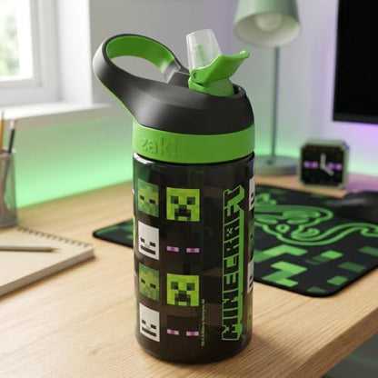 Minecraft Atlantic All Mob Heads Drinks Bottle | Eco Freindly BPA-free Plastic School Water Bottle with Removable straw, spills Proof | fan | Officially Merch 450ML