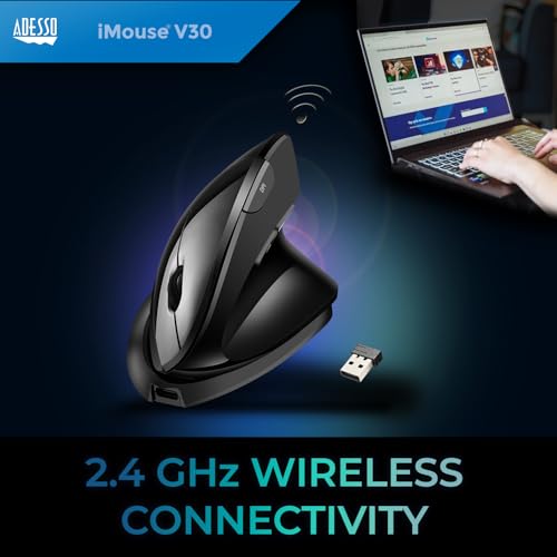 Adesso iMouse V30 Wireless Adjustable Vertical Ergonomic Mouse with Customizable Angles and DPI Switch - Advanced Optical Sensor Technology, Reduces Wrist Strain, 2.4GHz USB Receiver, TAA-Compliant