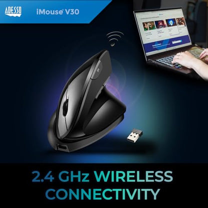 Adesso iMouse V30 Wireless Adjustable Vertical Ergonomic Mouse with Customizable Angles and DPI Switch - Advanced Optical Sensor Technology, Reduces Wrist Strain, 2.4GHz USB Receiver, TAA-Compliant