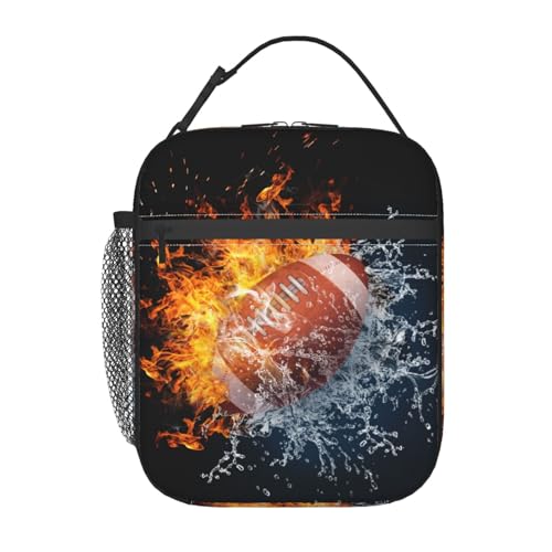 American Football Lunch Bag For Boys Girls, Reusable Fire Water Sport Lunch Box Insulated Portable Lunch Tote For Kids School Men Women Adults Work Travel - color: American Football