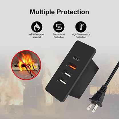 Powered USB C Hub Socket Recessed USB C Power Strip Outlet with Fast Charge 4 USB Ports 20W Mounted into Bed Desk Table Sofa