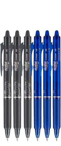 FriXion Clicker Retractable Erasable Gel Pen, Black/Blue, Bold Point, 6-pk; Bundle with Plastic Reusable Pouch
