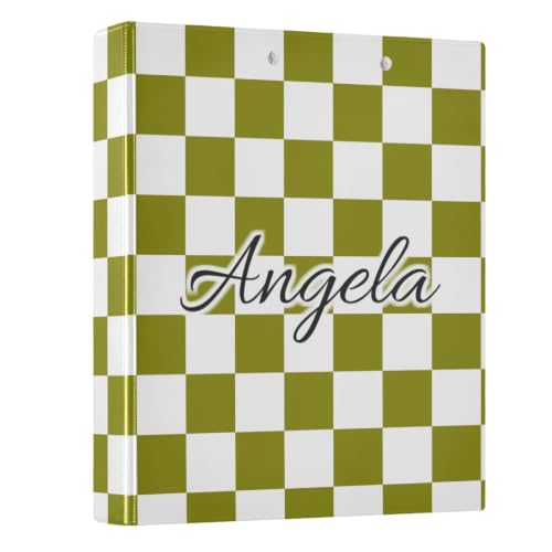 Custom 3 Ring Binder 1.5 Inch Round Rings Olive Checkered Personalized Name Binders Organizer Fashion View Binder with 2 Pockets for School Office Supplies - color: Multi14