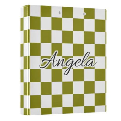 Custom 3 Ring Binder 1.5 Inch Round Rings Olive Checkered Personalized Name Binders Organizer Fashion View Binder with 2 Pockets for School Office Supplies - color: Multi14