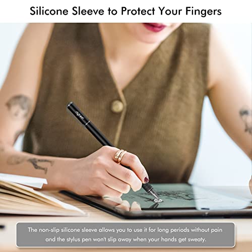 Digiroot Universal Stylus,[2-in-1] Disc Stylus Pens for All Touch Screens Cell Phones, iPad, Tablets, Laptops with 6 Replacement Tips(4 Discs, 2 Fiber Tips Included) - (Black) | High Sensitivity, No Charging, With 6 Replacement Tips(4 Discs, 2 Fiber Tips)