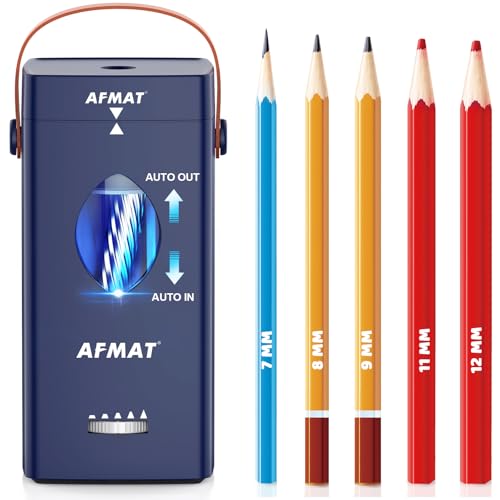 AFMAT Electric Pencil Sharpener, Rechargeable & Cordless, Fully Automatic Pencil Sharpener for Classroom, Auto in & Out, 5 Sharpness Modes, Heavy Duty Sharpeners for 6-12mm No.2/Jumbo Pencils PSC7 - color: Blue