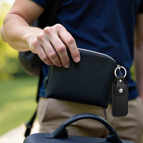 4 Pcs Flash Drive Case, Leather Anti Lost Thumb USB Flash Drive Holder USB Storage Cases Protective Cover Small Portable Storage Carrying Case with Keychain (Black)