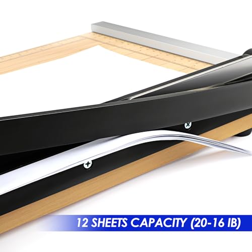 CreGear 12" Wood Paper Cutter, Heavy Duty Trimmer Cuts 12-16 Sheets | With wood base, dual-scale ruler, adjustable guide, safety guard rail, and blade lock for crafts, cardstock, and DIY projects