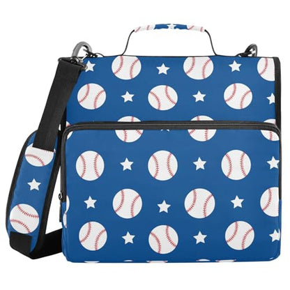 Zipper Binder Bag 3 Ring File Folder Portfolio Organizer Zippered Binder Bags with Strap Fits Laptop Women Men - color: 28-baseball Navy Blue